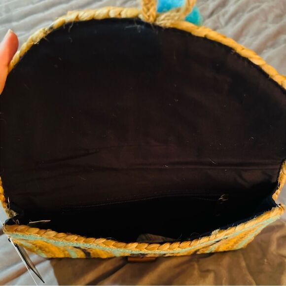 AMERICA & BEYOND Sunset Striped Staw Woven Jute Clutch Purse Tan Blue OS NWT - Picture 6 of 12